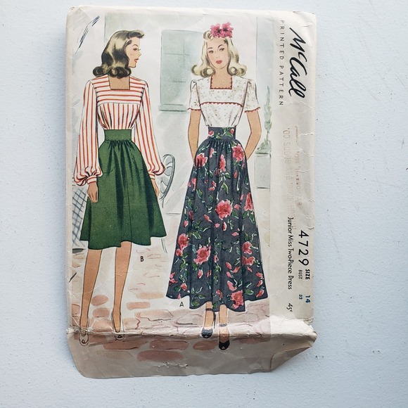 McCall's Other - 1940s Vintage McCalls 4729 Bishop Sleeve Blouse And Skirt Pockets Sewing Pattern